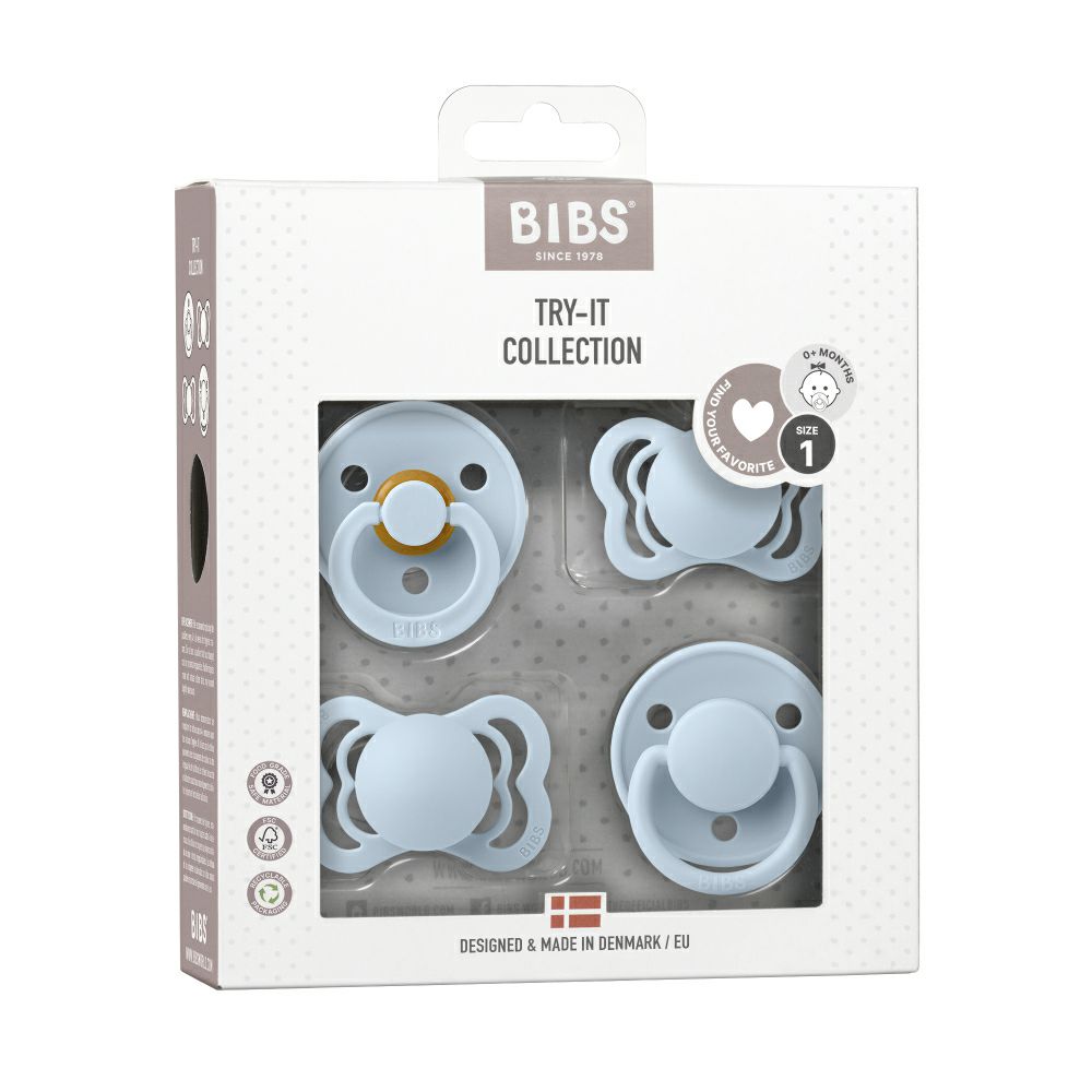 Bibs Try-it, Сет од 4 цуцли 0-6 Baby Blue
