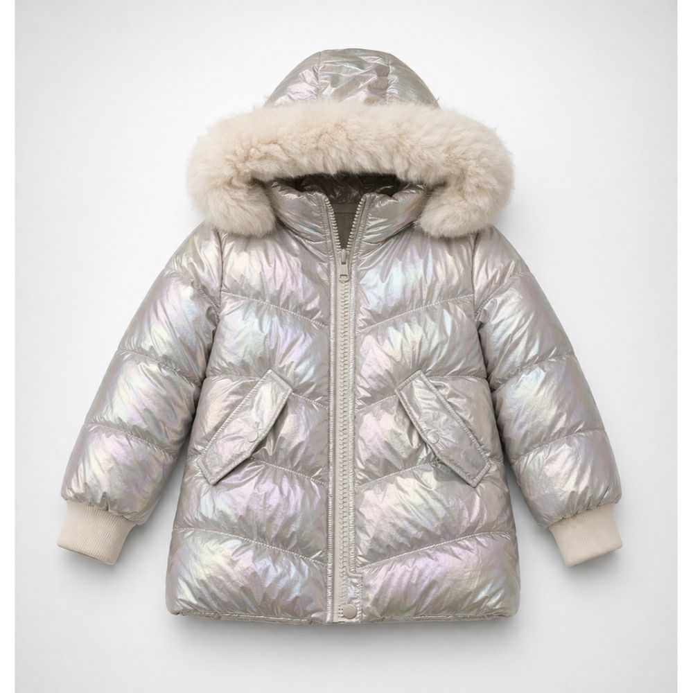 Јакна со ефект на сјај и крзно