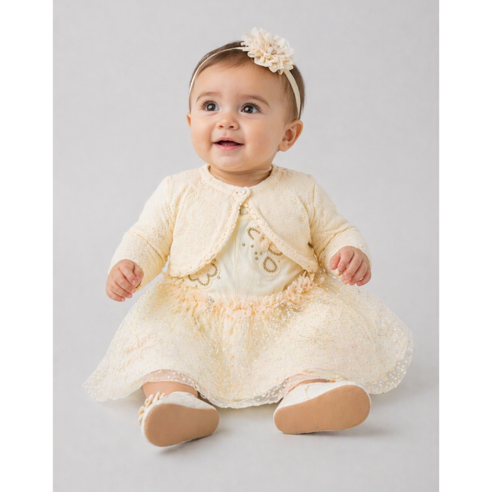 Сет 2 дела: Фустан и Болеро спакувани во кутија за бебе 3/18