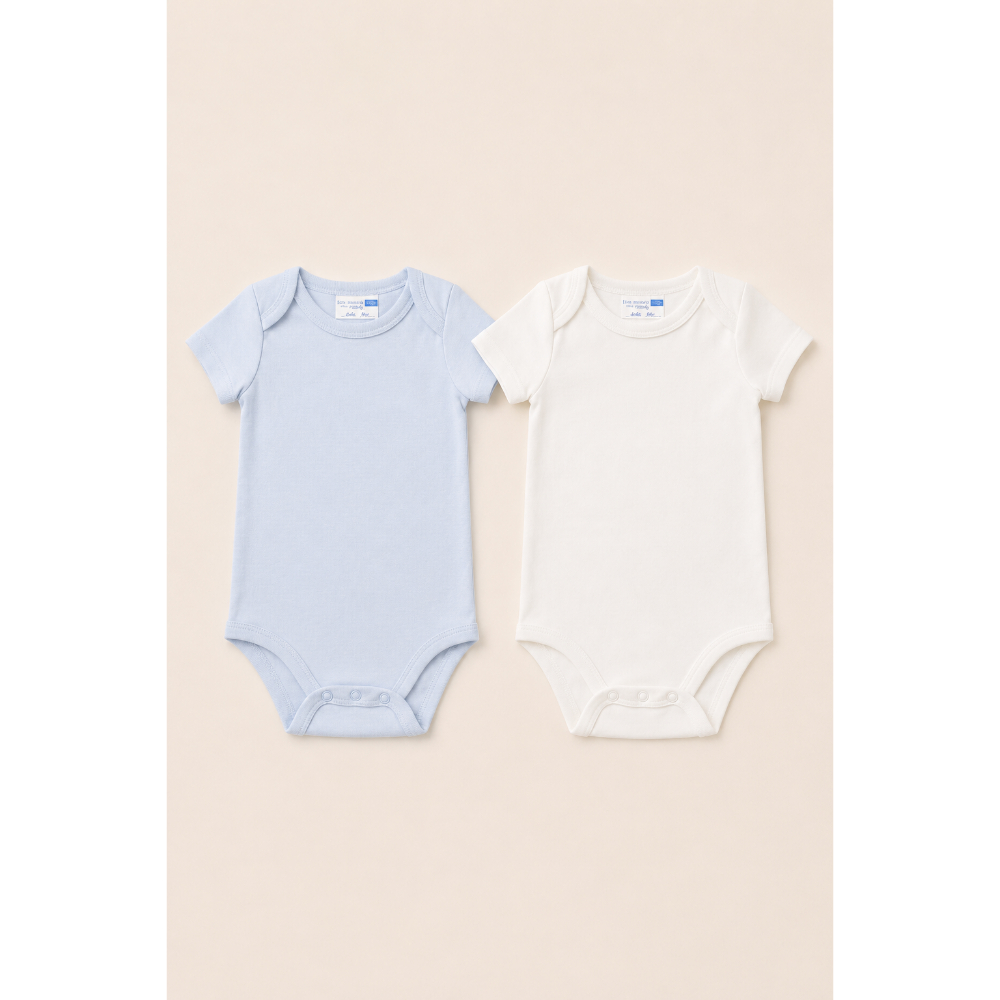 Боди краток ракав 2 две парчиња во сет бела и сина 0/24